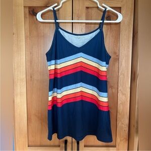 Navy colorful Striped Tank Top with Chevron Pattern adjustable straps small S